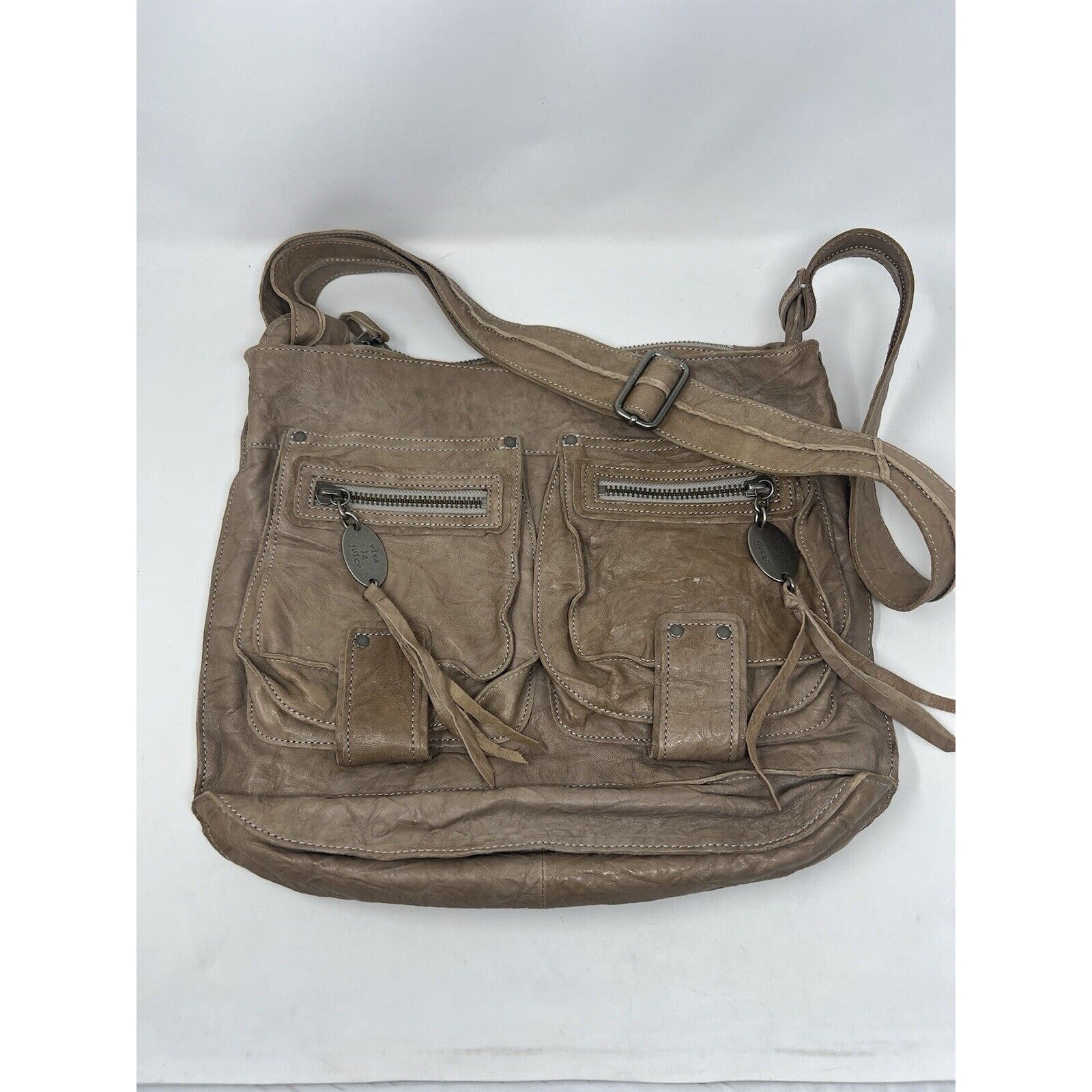 Juicy Couture Messenger Bag Womens Tan 100% Lamb Leather Tassel Zipper Rn52002